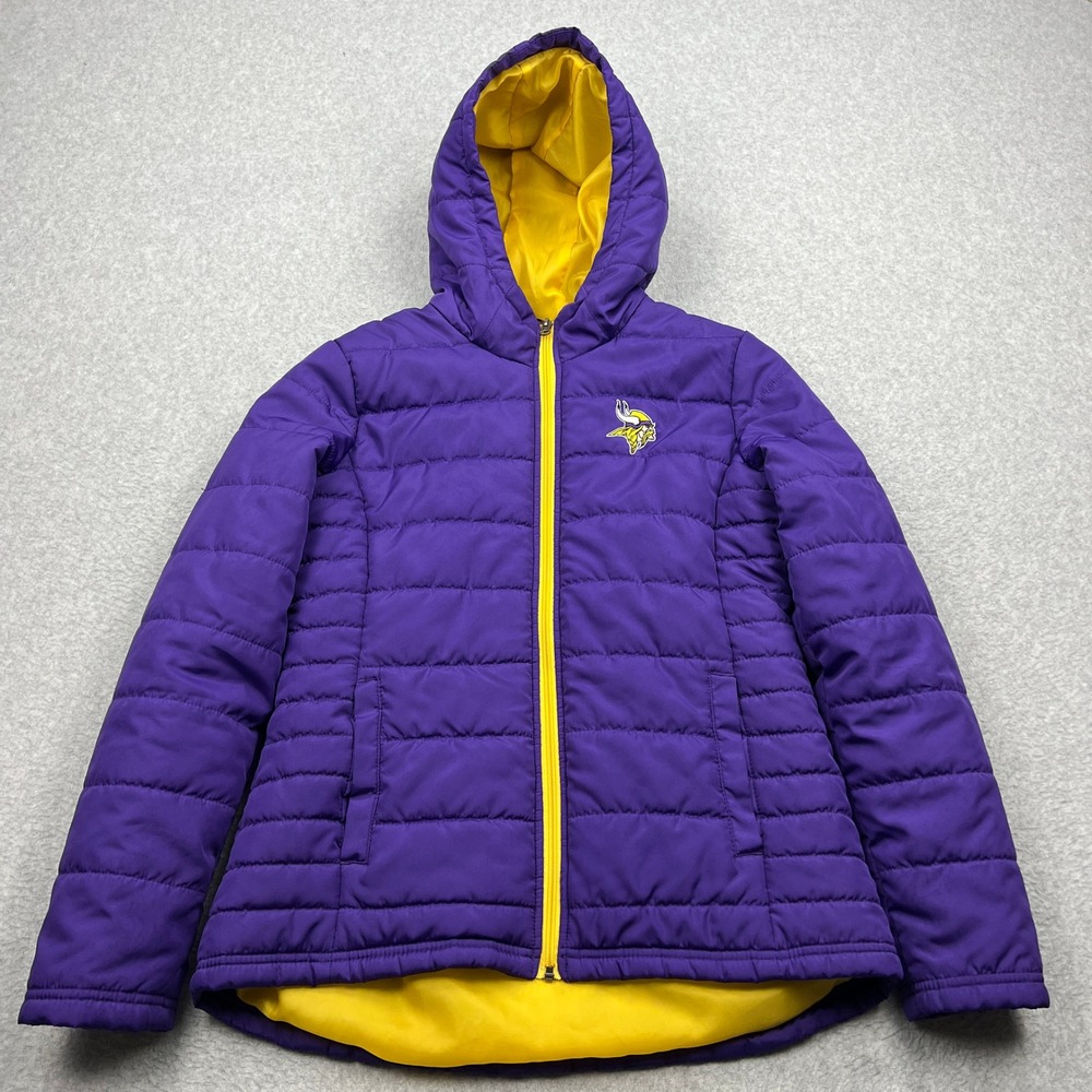Minnesota Vikings Jacket Women Medium Purple Puffer Hooded Zip GIII Team Apparel